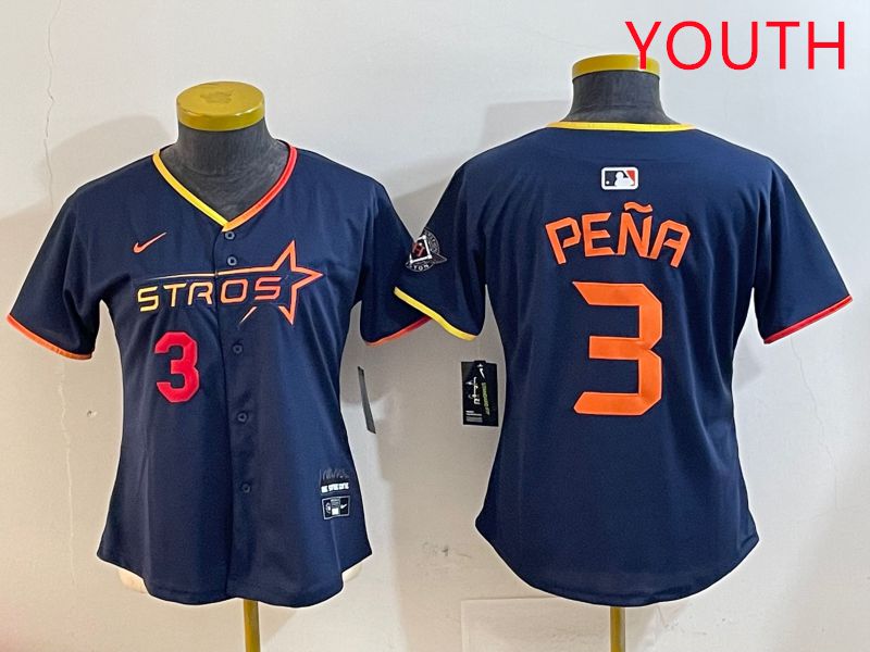 Youth Houston Astros #3 Pena Drak Blue Three generations Joint Name 2025 Nike MLB Jersey style 4101
